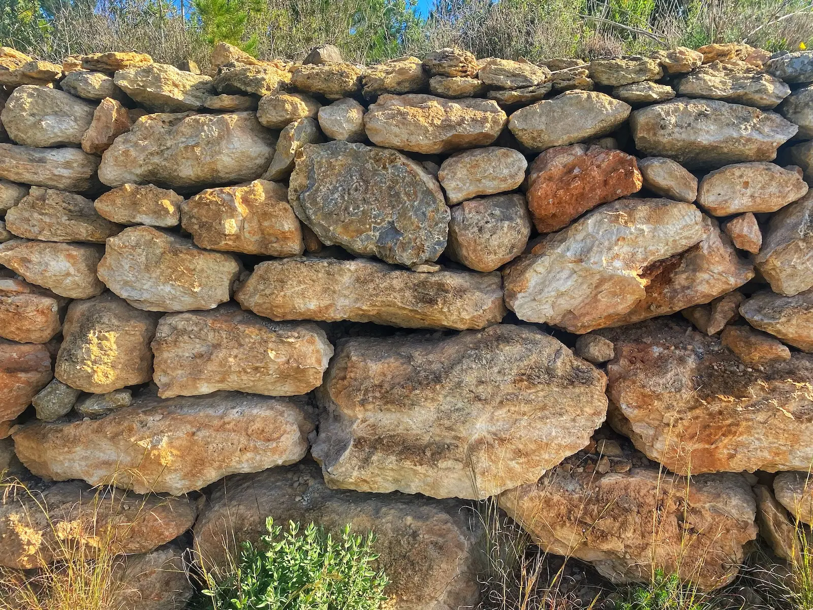 traditional finca terraced stone walls close up view