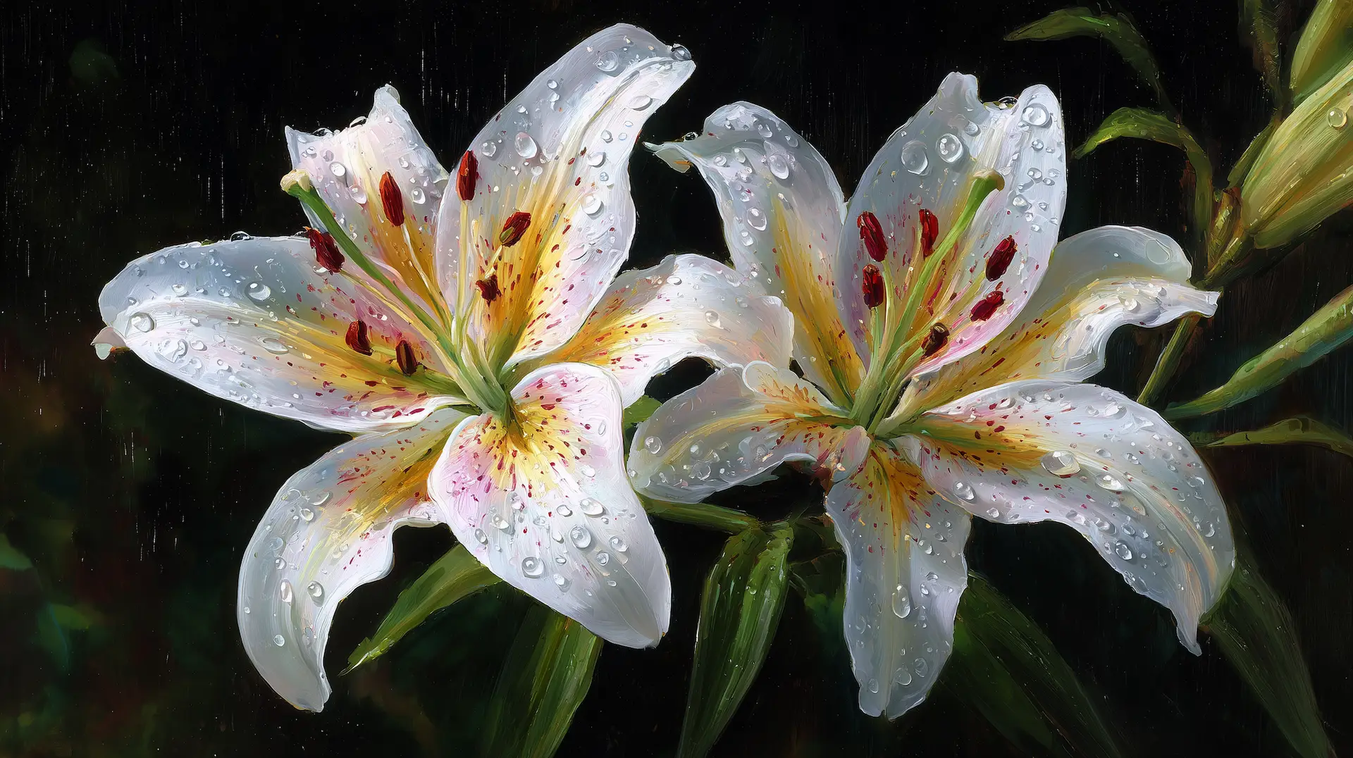 oriental lilies against a black background