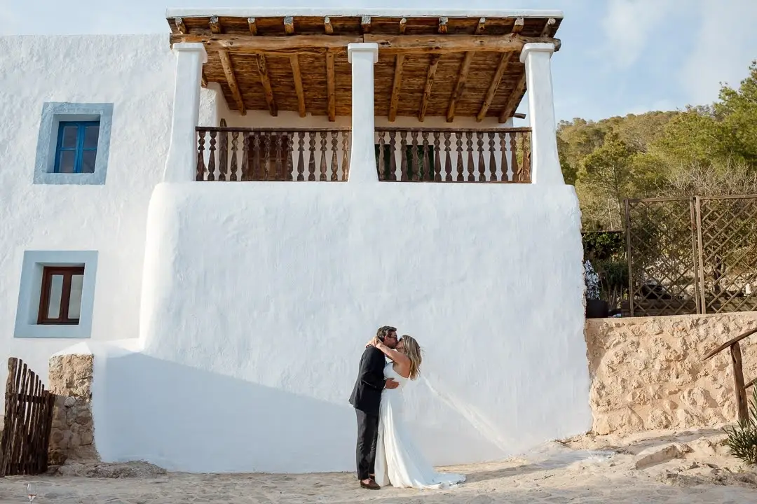 alice and james just married kissing outside can frare ibiza villa